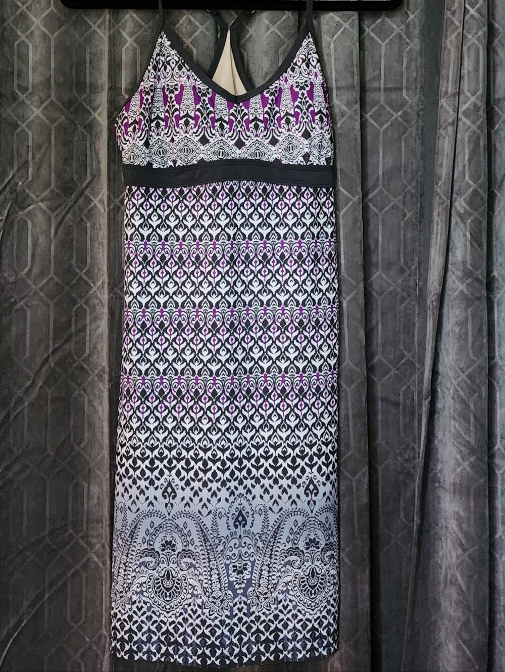 Athleta Black and Purple Patterned Maxi Dress